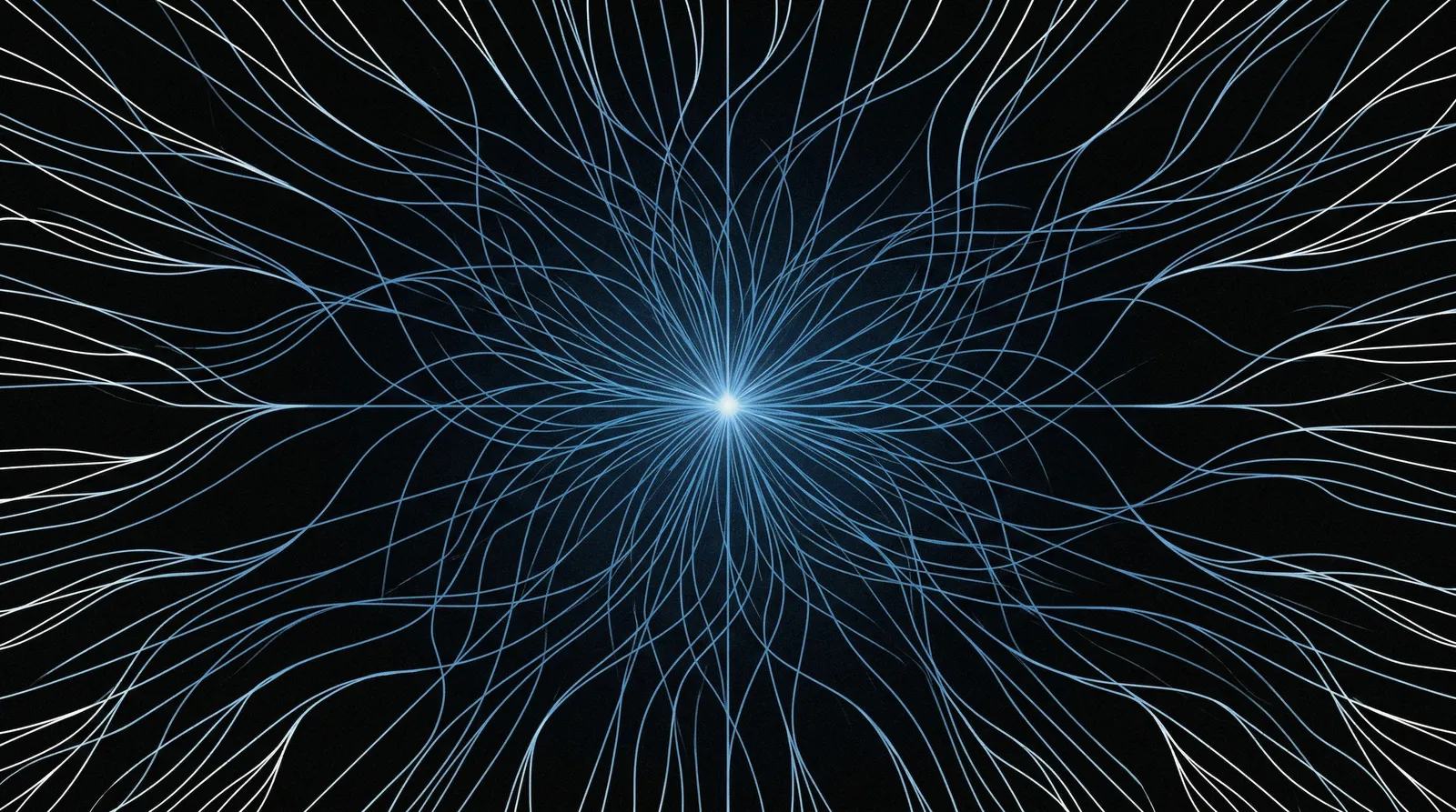 Abstract network of luminous threads forming a switchboard pattern