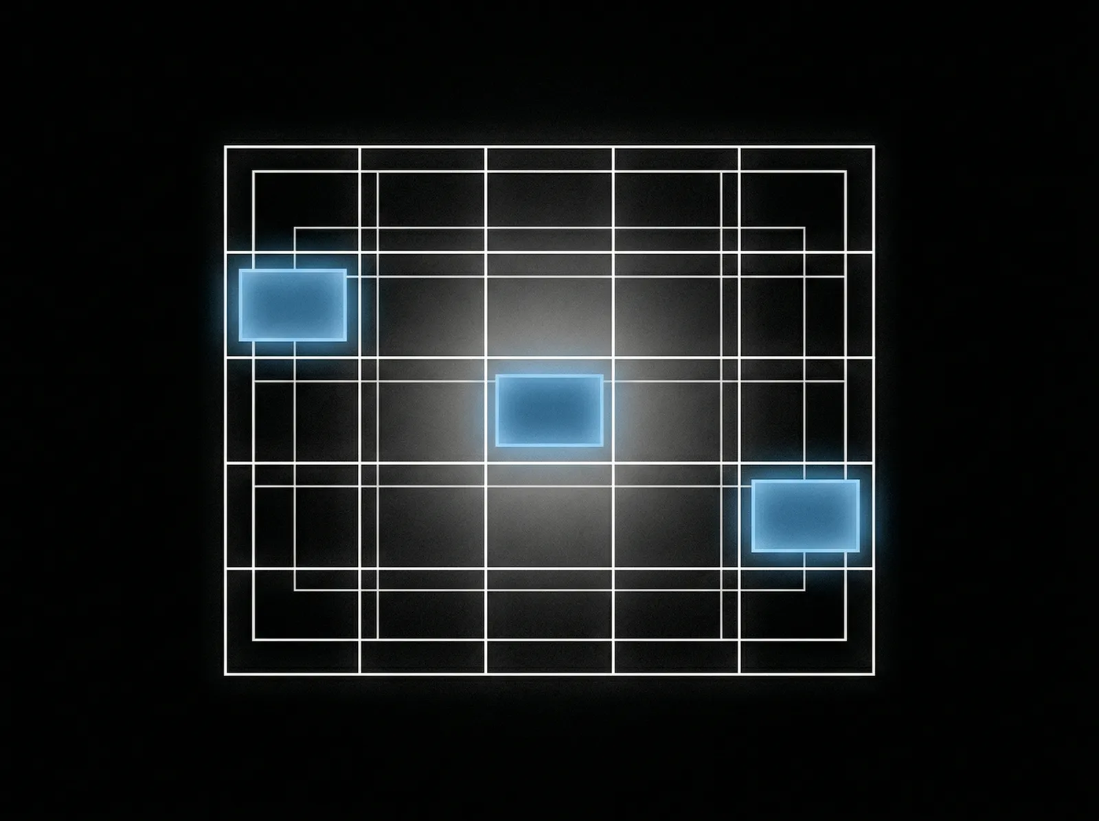 Minimalist calendar grid with glowing appointment slots