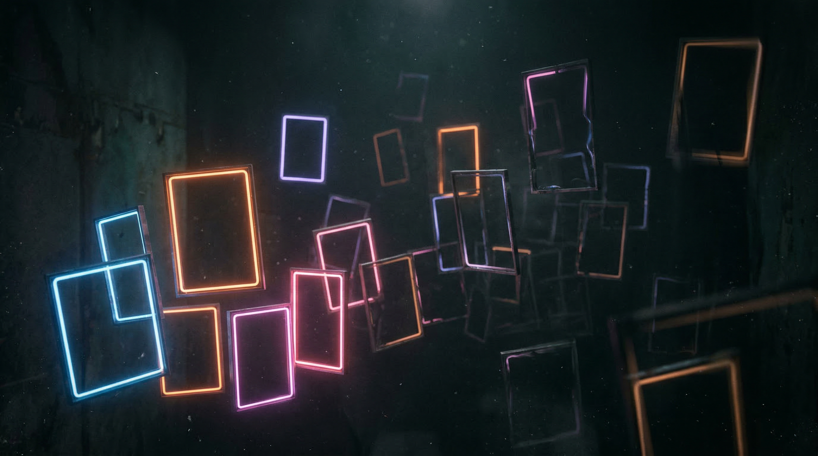 Ad creative fatigue — glowing ad frames fading